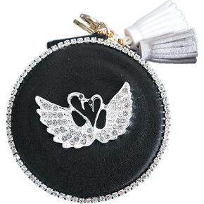 TANG SONG Swan Pattern Cosmetic Makeup Mirror Leather Mirror whit Keychain (Black)