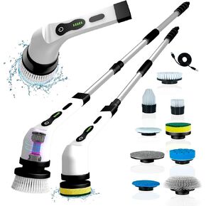 DeliveryPacket Electric Spin Scrubber Shower Scrubber with Long Handle Cordless Spin Brush for Cleaning with 9 Replaceable Brush Heads, Rechargeable