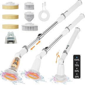 500RPM Multifunction Electric Spin Scrubber for Cleaning,Upgraded IPX7 Waterproof Cleaning Brush,Shower Scrubber with Power LCD Display, Adjustable Extension Handle, CordlessTile Scrubber (Black)