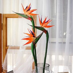 XIYUAN 3Pieces Bird of Paradise Permanent Flower UV Resistant No Fade Flower Made of Soft Rubber PU for DIY Home Artificial Flower Decor 32inch Large (Orange Red)