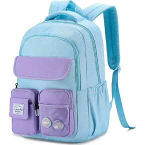 VASCHY Backpack for Girls, Cute School Bag Bookbag for Elementary Middle Schooler Teen Girls/Kids Travel with Clear Pin Pouch Black