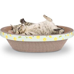 Oval Cute Cat Scratching Bed Couch Lounger for Indoor Cats, Corrugate Cat Cardboard Scratcher Box Durable, Kitty Cat Scratch Pad Lounge Long Lasting (14.96 Inch)