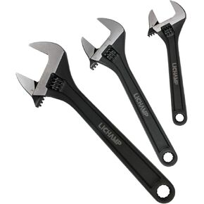 Lichamp 3-Piece CR-V Adjustable Wrenchs Set, Industrial Grade Drop Forged Chrome Vanadium Steel Black Oxide Finish Wide Jaw, 6 Inch, 8 Inch and 10 Inch