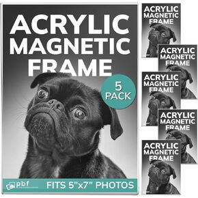 Photo Booth Frames - 7x5 Inch Acrylic Magnetic Photo Frame, Sign Holder Fridge Magnet Picture Frame (5 Pack)