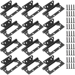 JEUIHAU 12 Pack 4 x 3 Inch Black Non Mortise Door Hinges, Stainless Steel Door Hinges with Mounting Screws, Non-Mortise Mute Door Hinges for Heavy Weight Door, Cabinet