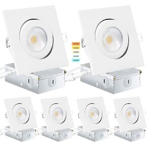 Eyeball Recessed Lighting 4 Pack, Ajustable Gimbal Recessed Ceiling Light with Junction Box,5 CCT(2700K-6500K) Selectable,9W 750LM,Dimmable,Airtight, ETL Listed