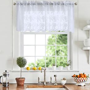 YJ YANJUN Lace Valances for Windows Ivory Antique Floral Cafe Sheer Lace Curtains Scalloped Valances for Living Room Bedroom, Bathroom Rod Pocket 52 W x 18 L Inch 1 Panel