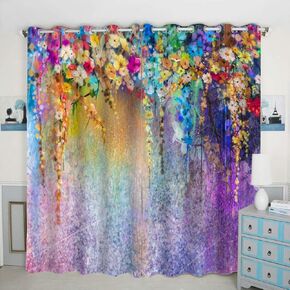 QH Purple Flower Foral Window Curtain Panels Blackout Curtain Panels Thermal Insulated & Light Blocking 42W x 84L inch (Set of 2 Panels)