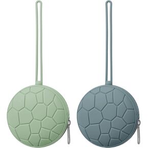 2 Pack Silicone Pacifier Holder Case, BPA-Free Newborn Baby Silicone Holder for Boys & Girls, Portable Silicone Pacifier Container Case (Sage/Ether)