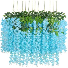 12 Pack Wisteria Flower Vines Garland, 3.75 Feet Artificial Flower Strings, Fake Hanging Flowers, Silk Wisteria Garland Flowers, Wisteria Vine for Wedding, Garden, Wall Decoration (Blue)
