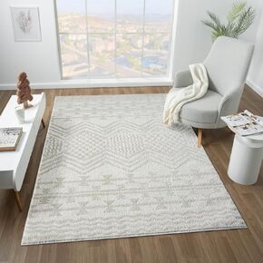 LUXE WEAVERS Moroccan High Low Area Rug, Cream, 5x7