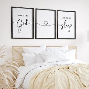 Heiple Give It to God and Go to Sleep Sign Set of 3 Above Bed Wall Decor Farmhouse Bedroom Decor Wood Framed Wall Art Rustic Master Bedroom Essentials Home Wall Decoration (Brown, 11"x14")
