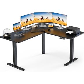 ErGear 63" Dual Motor L Shaped Standing Desk, 28"-46" Electric Height Adjustable, 2 Assembly Options to Fit Room Corner, Suitable for Sitting or Standing Up for Working or Gaming from Home, Black