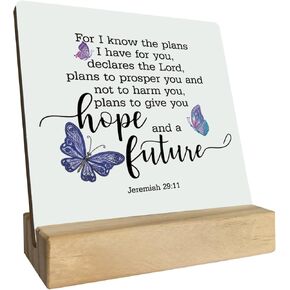Christian Quote Wood Plaque Gift, Jeremiah 29:11- For I Know the Plans I Have For You, Plaque with Wooden Stand, Meaningful Wood Sign Plaque Gift, Bible Verse Gift Wood Sign, Christian Home Décor A1
