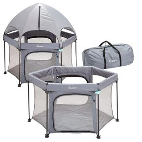 hiccapop XL 69" Deluxe Outdoor Baby Playpen with Canopy for Babies and Toddlers with Dome, Sun-Shades, Padded Floor | Pop Up Playpen for Beach or Home, Portable