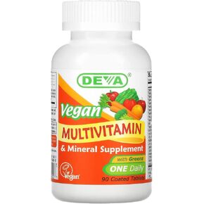 DEVA Vegan Multivitamin and Mineral Supplement - Once-Per-Day Formula with Greens - Vitamins A, C, D, E, B Complex, High-Potency Formulation for Daily Health and Wellness- 90 Coated Tablets, 1-Pack