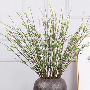 6Pcs Artificial Pussy Willow Branches for Vases,33In Dried Faux Pussywillows Long Stem Artificial Flowers for Tall Vase Fake Ficus Twig for Home Hotel Office Bedroom Decor (White)