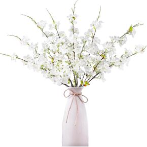 ديكور زهر الكرز 4 قطع 31 بوصة جذع قصير فروع زهر الكرز زهور صناعية للمنزل ديكور طاولة الزفاف (أبيض) in Kuwait