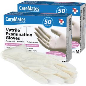 Vytrile Medical Exam Gloves, Latex Free Rubber, Powder Free, Extra Strong, 4 Mil Thick, Certified for Home Infusion, First Aid, Food Safe, Cleaning Gloves, Medium - 50 ct, Pack of 2