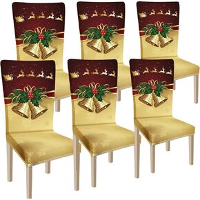 Ganeen 6 Pcs Christmas Chair Covers Merry Christmas Chair Back Cover Stretch Christmas Seat Cover Washable Xmas Dining Chair Protector Slipcover for Dining Room Kitchen Holiday Party (Bright Style)
