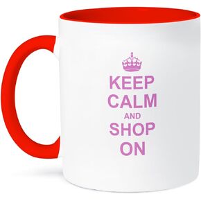 3dRose mug_157769_1 Keep Calm and Shop on Carry on Shopping Shopper Shopaholic Gifts Pink Fun Funny Humor Humorous Ceramic Mug, 11-Ounce