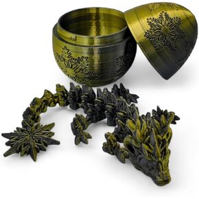 Surprise Winter Dragon Egg - 11" Dragons Articulating Joints - Snowflake Themed Twist Enclosure Mystery Dragon Egg, ADHD, Stress, Anxiety Relief (Black/Gold)