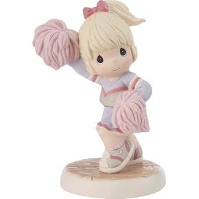 Precious Moments Cheerleader Figurine | Reach for The Sky Blonde Hair Bisque Porcelain Figurine | Home Decor | Little Girl Room Decor | Hand-Painted