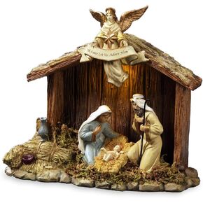 The San Francisco Music Box Company Nativity Stable with Holy Family Figurine