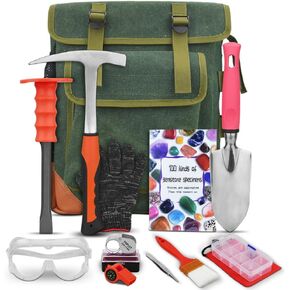 13-Piece Set - Geological Rock Pick Hammer Kit, Rockhound Field Guide - Backpack Portable Chisel and 22-Ounce Hammer Set - Suitable for gold mining, rockhounding - Gift for children and adults. (blue) in Kuwait