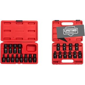 SUNEX TOOLS 1814, 1/4 Inch Drive Universal Impact Socket Set, 12-Piece, Metric, 5mm - 15mm, Cr-Mo Steel, Radius Corner Design, Chamfered Opening, Dual Size Markings, Heavy Duty Storage Case