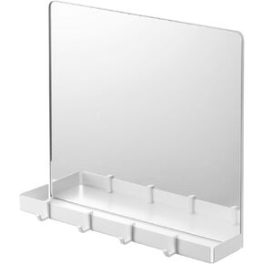 Tower Magnetic Mirror & Entryway Storage Rack for Steel Front Doors Or Refrigerators with Tray & Hooks for Keys Or Bags - Glass -