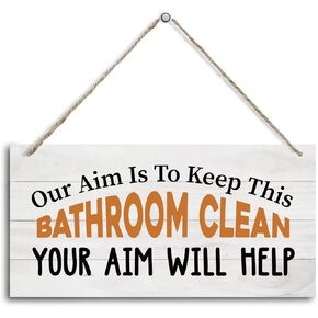 Funny Bathroom Wood Decor Sign, Our Aim is to Keep This Bathroom Clean, Hanging Printed Wooden Plaque Décor, Farmhouse Bathroom Quote Sign, Rustic Hanging Bathroom Sign, Bathroom Wall Decor 12x 6inch