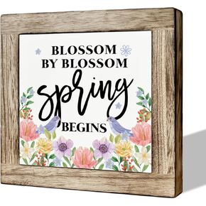 Spring Decor, Wooden Box Signs for Home Decor, Flower Sign Wall Decor, Flower Wall Art, Inspirational Wood Sign, Farmhouse Home Decor, Hanging Wood Sign for Garden Yard Outdoor, What A Wonderful World