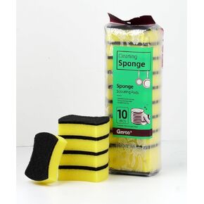 Dish Scrubbing Sponges with Black Scouring Pad, Pack of 10, Double-Sided Material, Double Side Effect, Polyester and Sponge, Yellow/Black