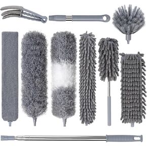 Dusters for Cleaning, Feather Duster Set, 10PCS Duster with Extension Pole Up to 100'' - Extendable, Bendable, and Washable for Ceilings, Chandeliers, and Furniture