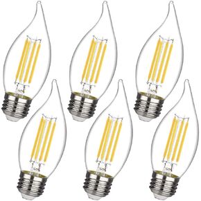 KGC LED Candelabra Bulb, 2700K Warm White 450LM, LED Dimmable Edison Bulb,4.5W Equivalent to 60W, E26 Medium Base LED Candle Bulbs, CA11/C35 Clear Glass Flame Shape Bent Tip - 6 Pack