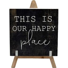 PARISLOFT This is Our Happy Place Wooden A-Frame Freestanding Home Decor,Farmhouse Wood Signs | Vintage Decor for Tables, Wedding Decor, Table Top, Home and Kitchen (Black)