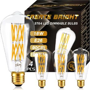 خمر ST64 16W عكس الضوء بقيادة اديسون لمبات 2700K مصابيح كهربائية دافئة أدى خيوط مصابيح كهربائية للثريات، قاعدة E26، 4 حزمة