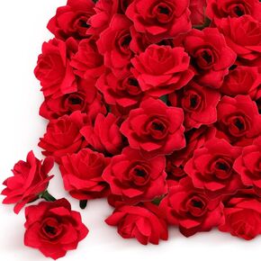120 Pcs Artificial Roses Head Bulk Fake Red Rose Buds Small Faux Roses Flower Heads for Decoration, DIY Crafts, Wedding Centerpieces Bridal Shower Party Home Decor, 1.6 Diameter