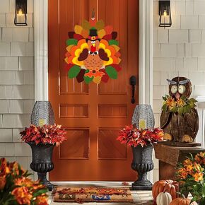 Caoekego Thanksgiving Decor Turkey Door Hanging 3D Fall Autumn Garden Farmhouse Sign Indoor and Outdoor Decoration 13 ×11.5 in