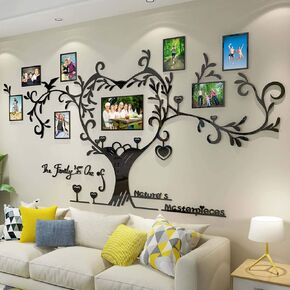 DecorSmart Love Family Tree Picture Frame Collage Removable 3D DIY Wood Wall Decor Stickers with Inspirational Quote for Living Room