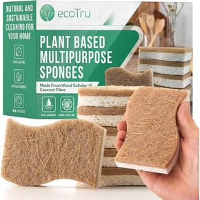 6 Pack Natural Kitchen Sponges, Compostable White Cellulose & Organic Coconut Scrubber Sponge for Washing Dishes, Kind Eco Friendly Non-Scratch & Biodegradable Dish Sponges