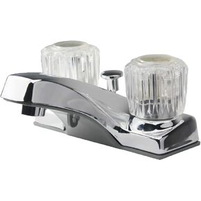 Derengge Acrylic Handles Bathroom Faucet,Polished Chrome Lavatory Faucet, 3 Hole Non-Metallic Centerset Faucet with Pop Up Drain