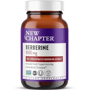 New Chapter Berberine Supplement - Super-Potent Berberine 1000 mg, 30x Concentrated Indian Barberry Extract to Support Metabolic Health + Heart Health + Glucose Support, Vegan, Gluten Free, 60 Count