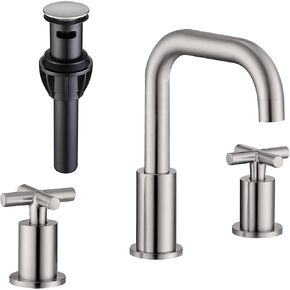 8 Inches Widespread Bathroom Faucet Brushed Gold, 2 Handle Brass Bathroom Faucets for Sink 3 Hole with Valve and Pop-Up Drain Assembly by ChiLDano, CH3163BG