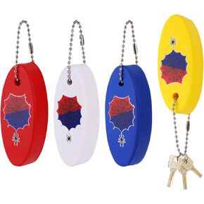 4pcs Spider Boat Key Floating Key chain, Double-Sided Cobweb Printing Floating Key Ring Floating Keychain Oval Shaped Foam Float Keyring for Outdoor Water Sports Boating Fishing Surfing Swimming