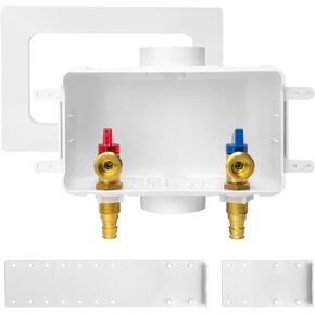 Washing Machine (Laundry) Outlet Box, 1/2 Inch PEX-A Inlet x 3/4 Inch MHT Outlet, Pex Washer Box with Center Double Drain, Regular