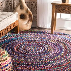 nuLOOM Tammara Bohemian Hand Braided Area Rug, 6' Round, Blue
