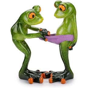 JUXYES Creative Craft Resin Frog Figurine Decor, Novelty Funny Frog Sculpture Statue, Personalized Animal Collectible Figurines Mascot Frog for Shelves Table Desk Decor Collectible Figurines