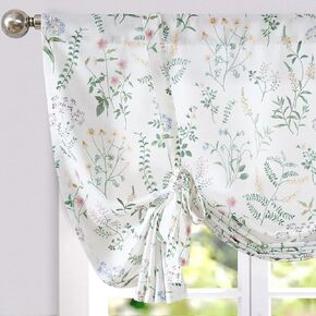 jinchan Tie Up Valance Floral Linen Valance for Windows Farmhouse Valance 45 Inch Peonies Botanical Short Window Treatment Adjustable for Kitchen Living Room Light Filtering 1 Panel Black on Beige
